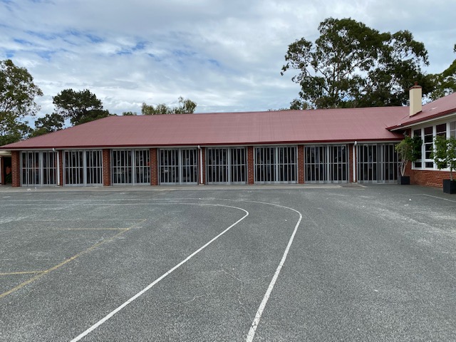 Stylish Commercial Folding Closures ideal to secure Schools, Universities, Colleges, TAFES  and other Educational Buildings