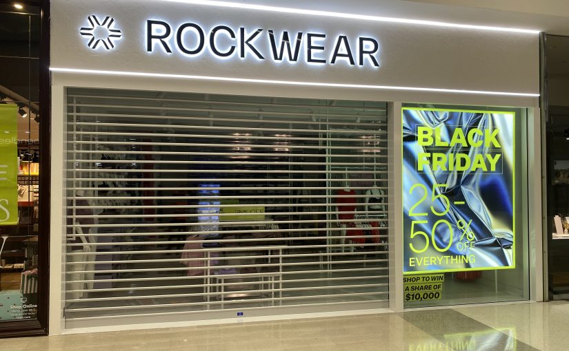Sleek, Elegant Transparent Roller Security Shutters for new R.A.G store